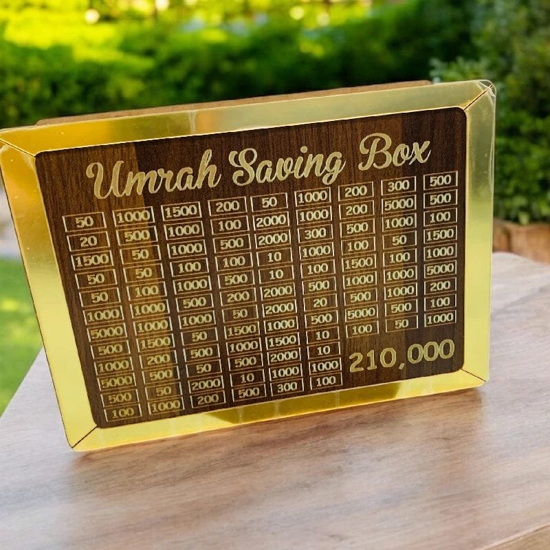 Umrah Saving Box Wooden Islamic Money Bank Elegant Coin & Cash Organizer Gift Idea - Image 4