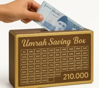 Umrah Saving Box Wooden Islamic Money Bank Elegant Coin & Cash Organizer Gift Idea