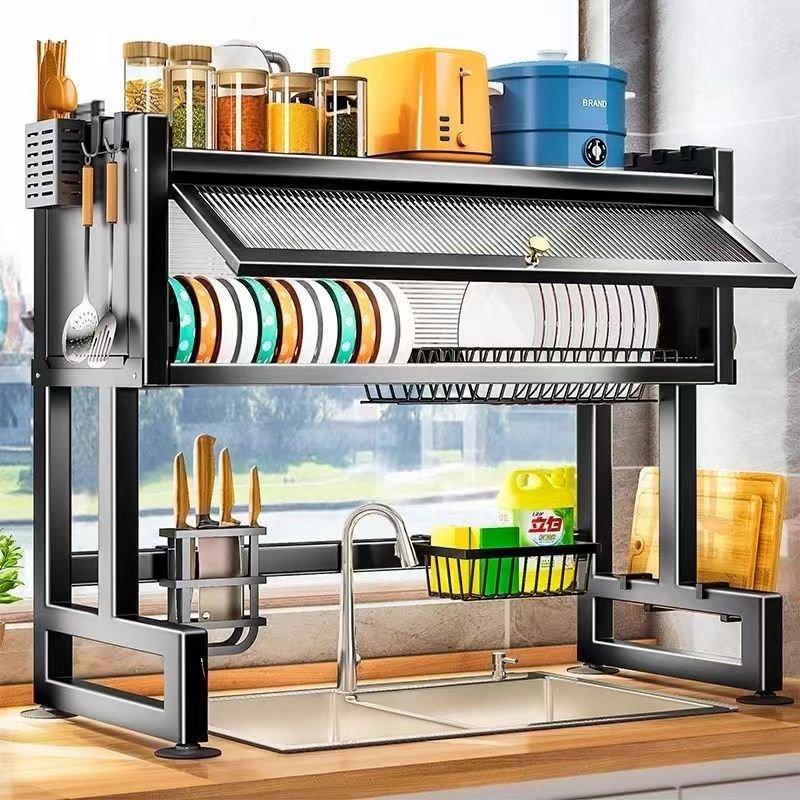 65cm Carbon Steel Kitchen Dish Drying Rack with Flip Cover Price in Pakistan - Image 2