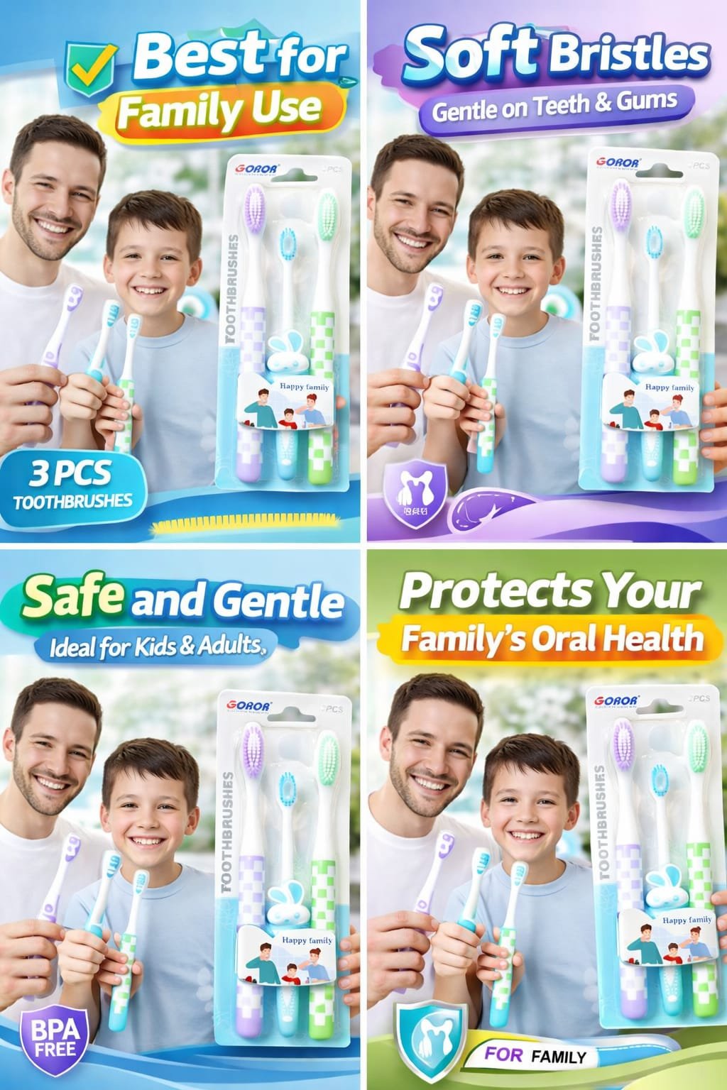 Soft Bristle Toothbrush Set 3PCS for Kids & Adults Price in Pakistan