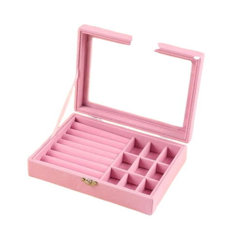 Velvet Glass Jewelry Organizer Box for Rings Earrings
