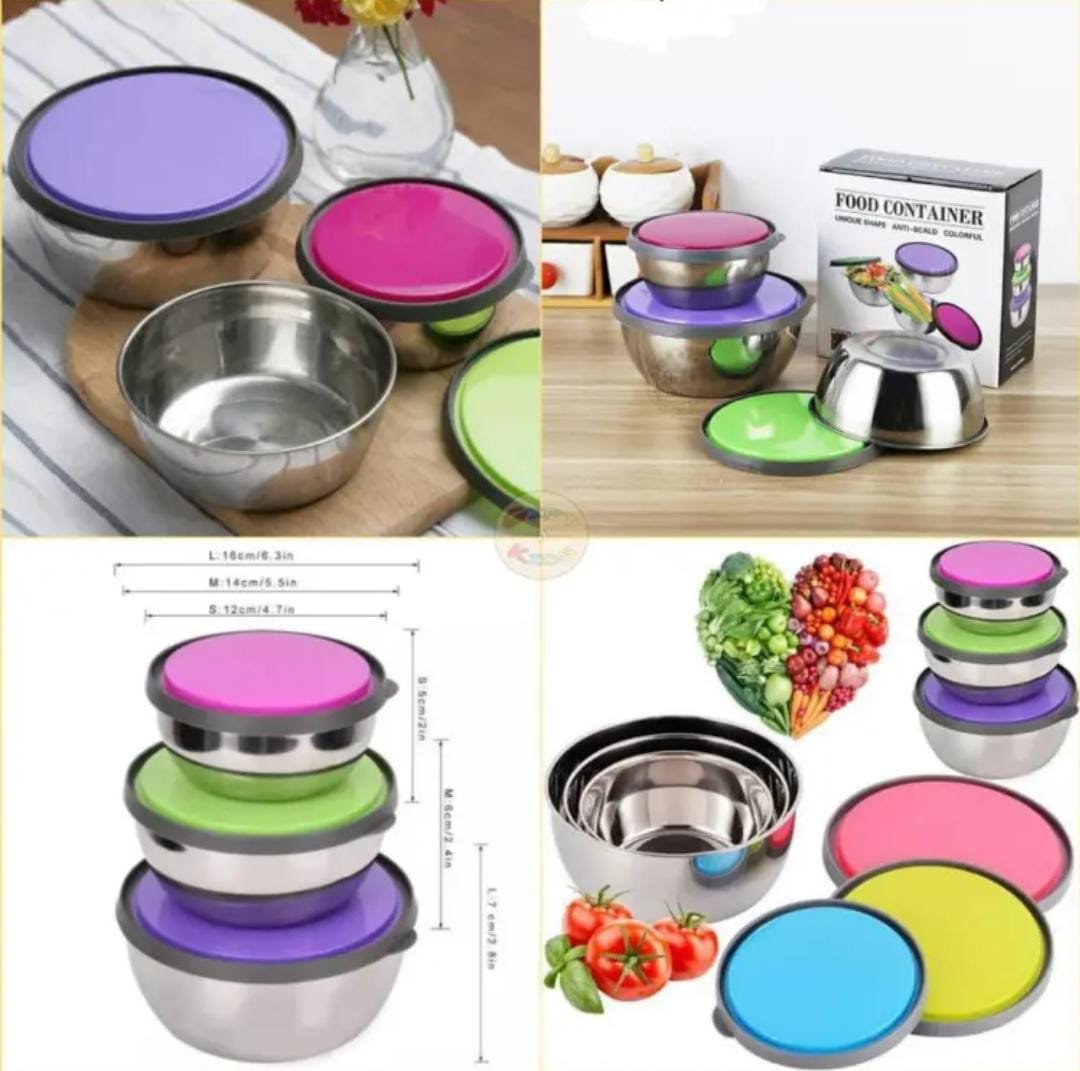 3PCS Steel Food Container Bowl Set